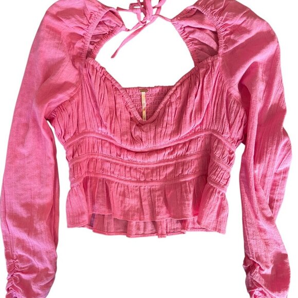 Free People Top Women's Size Medium Pink Chloe Blouse - Picture 4 of 10